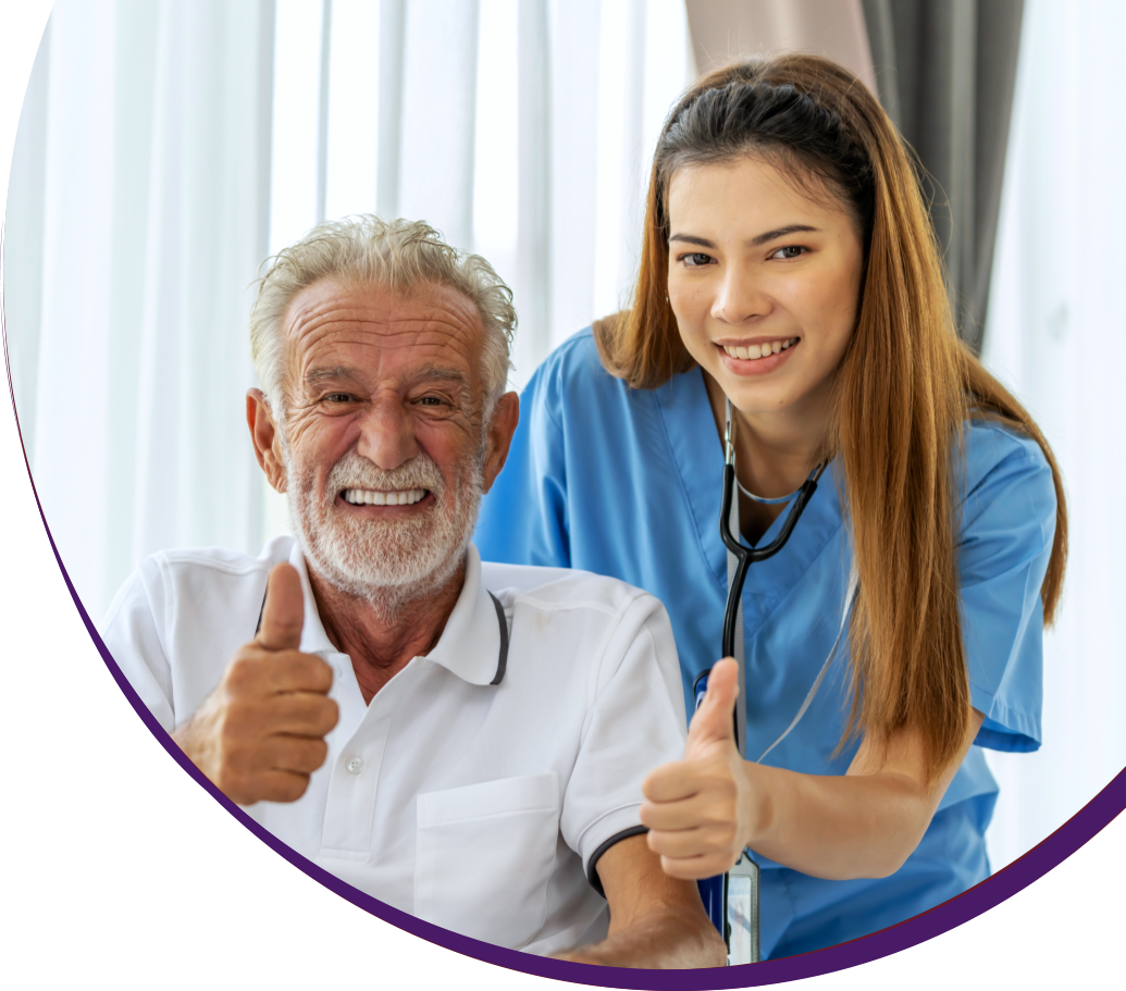nurse and senior doing thumbs up