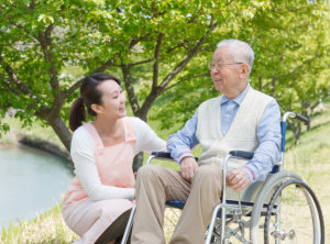 caregiver assisting veteran senior