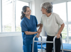 caregiver assisting senior